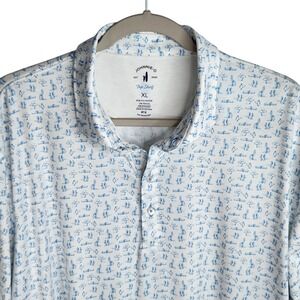 Johnnie-O Golf Polo Men's XL Blue Top Shelf Performance UPF 50 Surf Herd Print